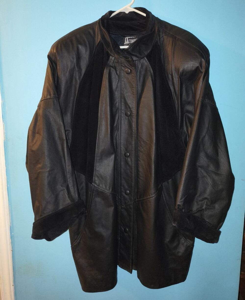 Vintage Comint Women's Mid-Length Button-Front Learher Overcoat 2XL